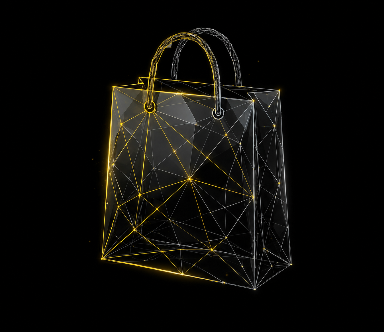 Bolsa de compra en wireframe de nodos: el sector retail